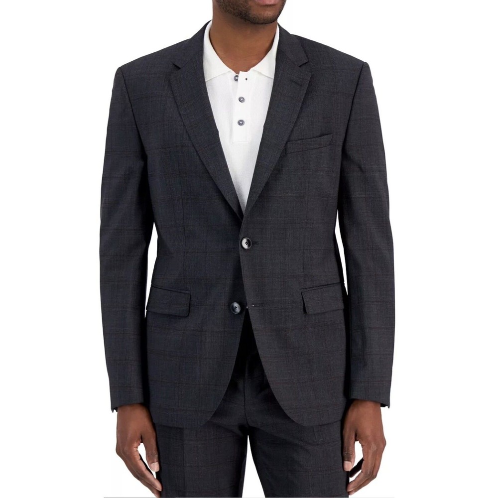 HUGO BOSS Jeffery 212 Wool Modern Suit Jacket Blazer Mens Gray Window Plaid